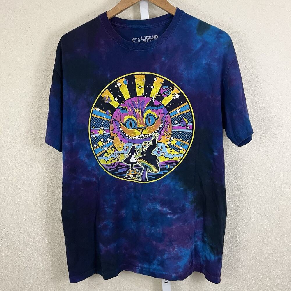 Liquid Blue Cheshire Cat Shirt Mens X-Large Blue Tie Dye Psychedelic Graphic Tee